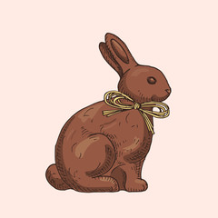 Hand drawn chocolate rabbit. Easter symbol doodle illustration