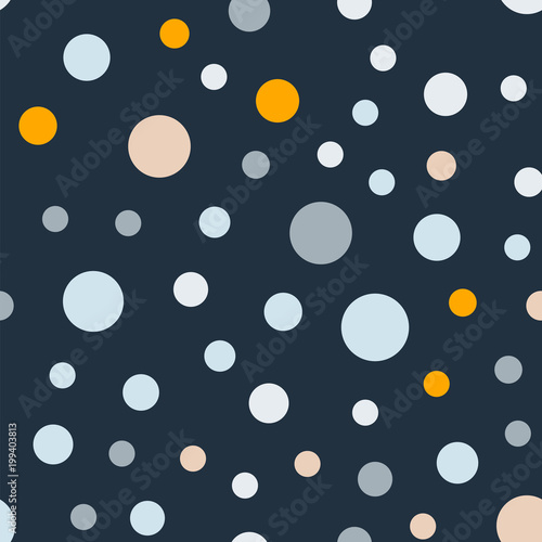 Cotton fabric Colorful polka dots seamless pattern on bright 7 background. Enchanting classic colorful polka dots textile pattern. Seamless scattered confetti fall chaotic decor. Abstract vector illustration.
