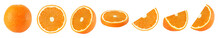 Collection Of Whole And Sliced Orange Fruits On White Background Isolated With Clipping Path