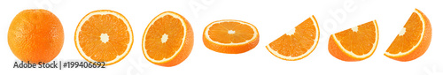 Fotomural Collection of whole and sliced orange fruits on white background isolated with c