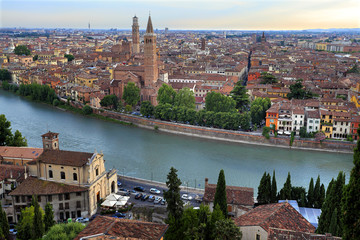 Verona, Italy - Panoramic view of the Verona historical city center and Adige river