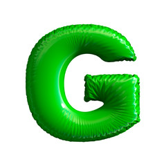 Green letter G made of inflatable balloon isolated on white background