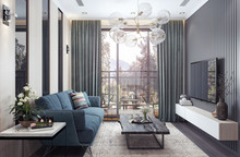 Modern Interior Design, Living Room 3D Rendering