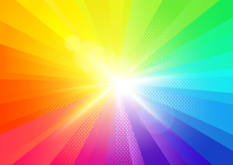 a bright rainbow burst radiant background. vector illustration