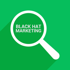 marketing concept: magnifying optical glass with words black hat marketing