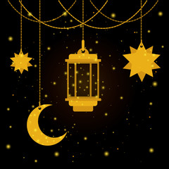 Wall Mural - eid mubarak lantern with moon and stars