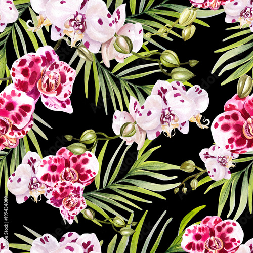 Beautiful watercolor pattern with orchid flowers.