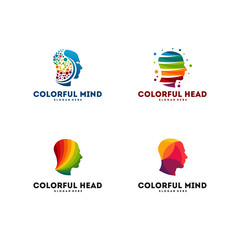 Set of Colorful Head logo designs vector, Creative mind, learning and design icons. Man head, people symbols