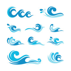  Set of Water Wave element collections Icon Logo vector