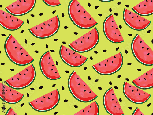 Stoffe zum Nähen Vektor-Wassermelone-Zeitmessung d mit schwarzen Samen. RESH Sweet natürliche reife Melone Muster.