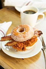 Sticker - Hot spicy fried chicken and bacon sandwich in a donut