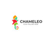 Chameleon logo template. Colored lizard vector design. Exotic animal logotype