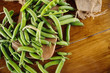 © dyageleva - Fresh Green peas. Top view. Pea on wooden background