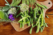 © dyageleva - Fresh Green peas. Top view. Pea on wooden background