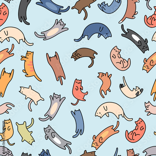 Fototapeta na szkło Bezszwowi deseniowi doodle koty, wektorowa ilustracja