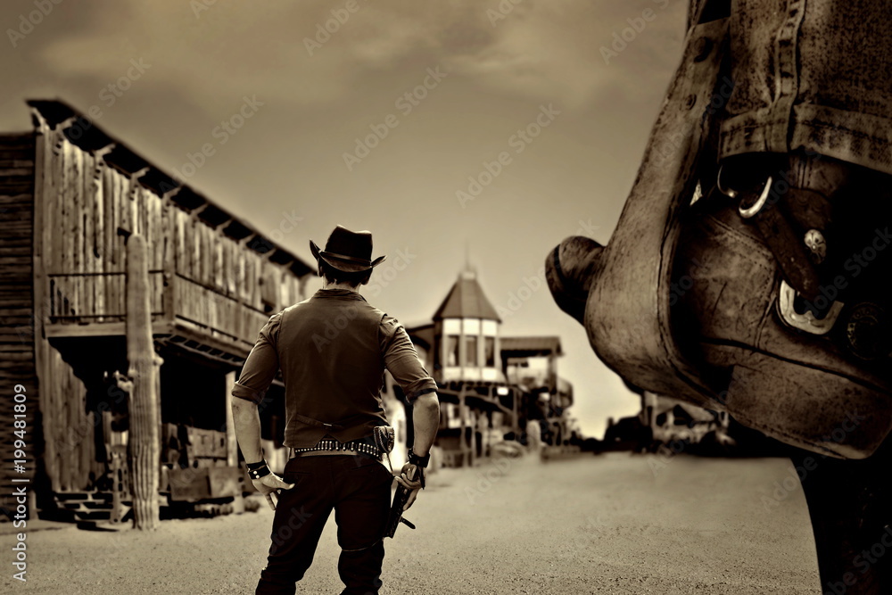 vintage cowboy in old wild west - obrazy, fototapety, plakaty 