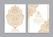 White and gold invitation cards with a luxurious vintage pattern.Great white card for invitation, flyer, menu, brochure, postcard, background, wallpaper, decoration, or any desired idea