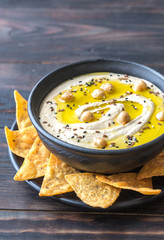 Poster - Bowl of hummus with tortilla chips