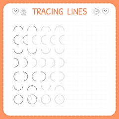 Wall Mural - Tracing lines. Worksheet for kids. Basic writing. Working pages for children. Preschool or kindergarten worksheets. Trace the pattern