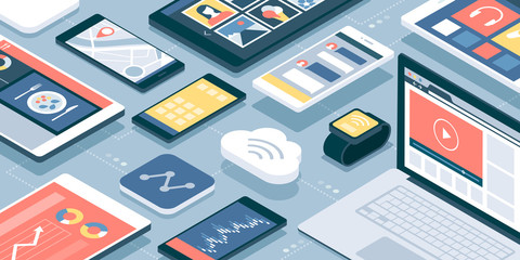 Wall Mural - network of devices and mobile apps