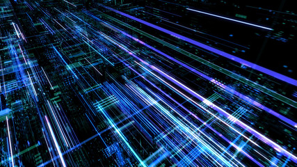 Wall Mural - abstract digital abstract virtual city. scanning city for hackers attack concept. software developer