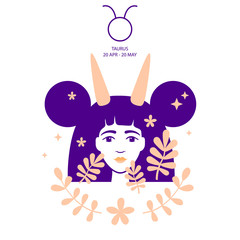 bull to taurus of zodiac, horoscope concept, vector art, illustration. beautiful girl silhouette. as