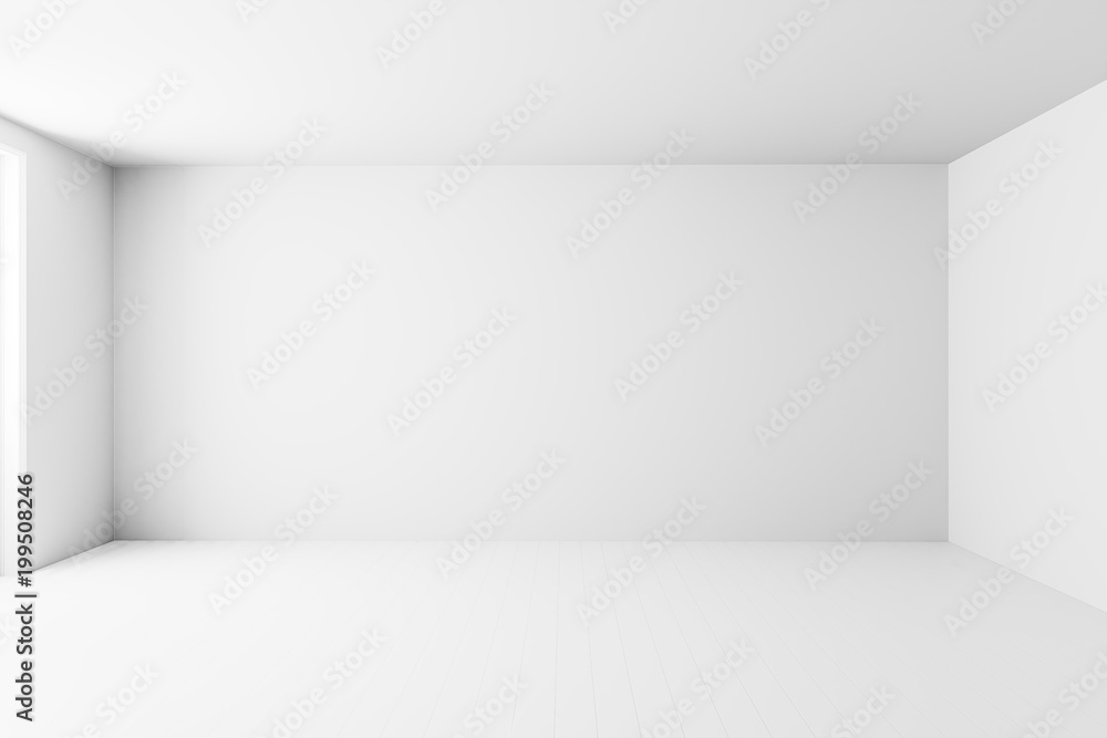 Blank white interior room background ,empty white walls corner and white wood floor contemporary,3D rendering - obrazy, fototapety, plakaty 