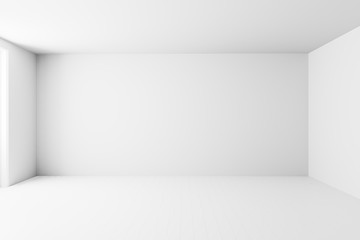 blank white interior room background ,empty white walls corner and white wood floor contemporary,3d 