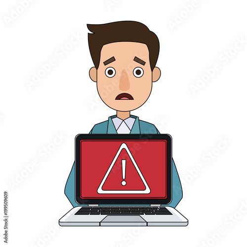 Man with hacked laptop cartoon vector illustration graphic design Stock