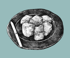 Canvas Print - Hand drawn mochi Japanese rice cake