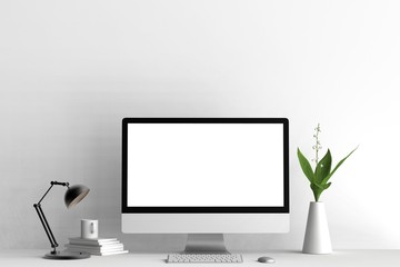 modern workspace, isolated computer screen mock up. 3d illustrating.