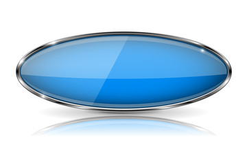 Wall Mural - blue oval button with chrome frame
