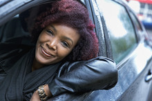 Smiling Woman In Car