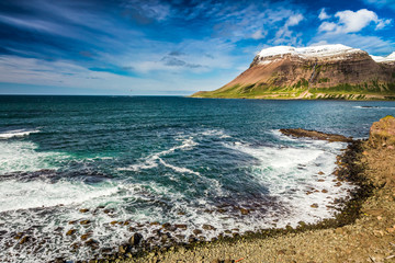 Wall Mural - Arctic sea and mountains in Iceland in summer