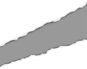 Wall Mural - Ripped long hole in sheet of white paper with dark gray color of resulting background. Vector template paper design.