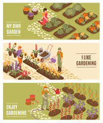 Wall Mural - Gardening Isometric Banners Set