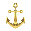 Golden anchor on a white background. 3D illustration