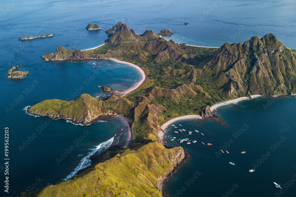 Aerial view of Pulau Padar island in Komodo national park ...