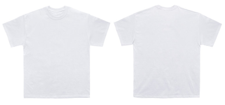 blank t shirt color white template front and back view on white background