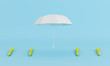 White umbrella that is different from the others on pastel blue background minimal concept. 3d