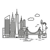 Fototapeta Nowy Jork - New York City cityscape  line icon style vector illustration