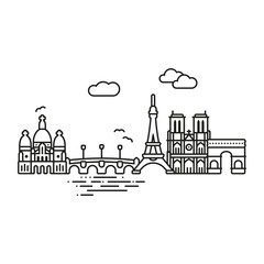 Sticker - Paris cityscape line icon style vector illustration