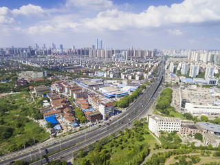 Poster - Aerial view of city waterfront building