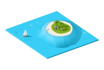 Tropical exotic island in ocean. Isometric vector illustration