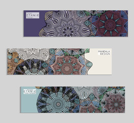 Wall Mural - Ethnic banners template with floral Mandala ornament.