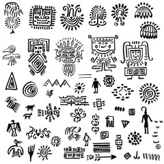 Set of drawings with tribal elements. Vector illustration.