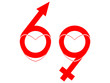 Hearts, male and female symbols as 69