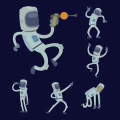 Wall Mural - Astronaut in space vector character having fun spaceman galaxy cosmos atmosphere astronautics system fantasy traveler man.