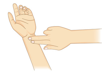 Checking Your Heart Rate Manually with place two fingers at wrist. Illustration about health diagnose.