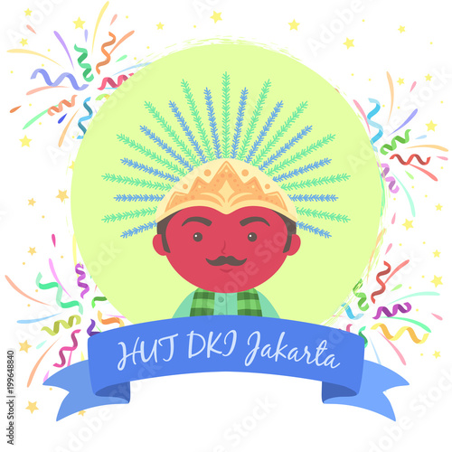 Jakarta Anniversary Ondel Ondel Traditional Puppet Mascot Symbol From Indonesia Vector Illustration Cartoon Character Design Greeting Card Stock Vector Adobe Stock